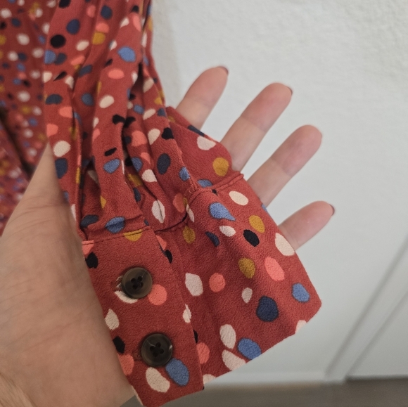 LOFT Size 8 Multicolored Polka Dot Midi Shirt Dress - Picture 5 of 9